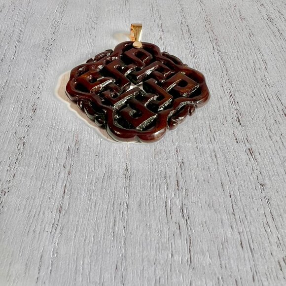 Ross Simons Brown Unisex Jade Endless Knot Pendant with 14K Gold Bale, Pendants - Picture 7 of 13